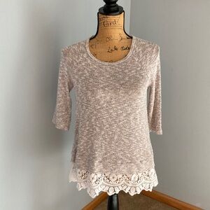 Sweater Knit Tunic Lace-Hem Heathered Gray Tunic Top Women Size S by Mm Mm Mm